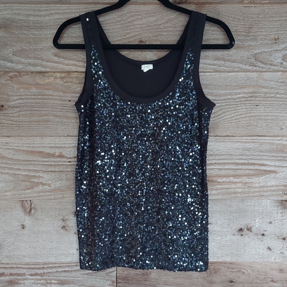J. Crew Factory Black Sequin Tank Raw Edges XSmall